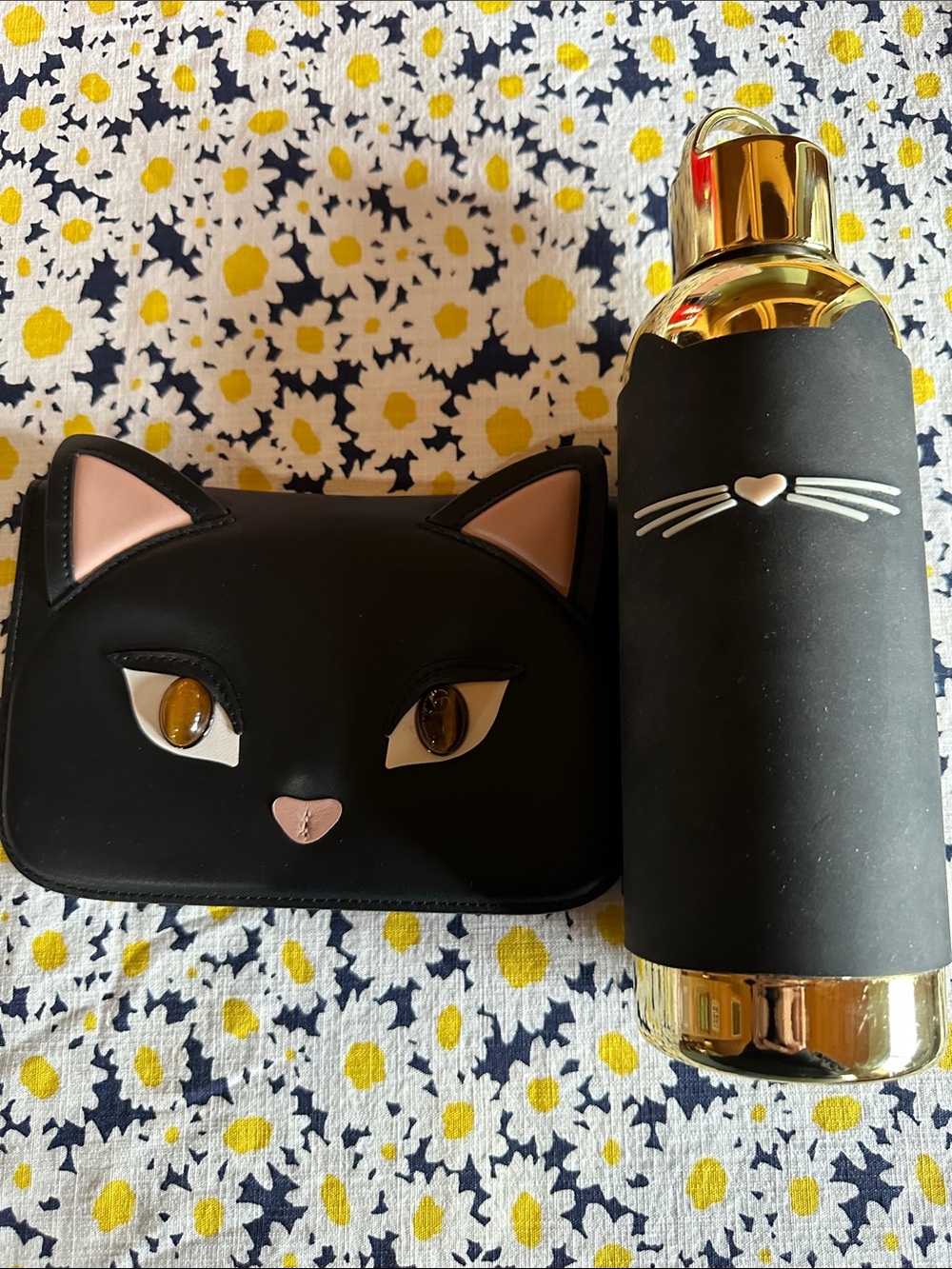 Kate Spade Bundle Tiger Eye Suede Lined Kitty Bag & Kitty Thermos - Picture 1 of 7